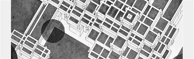 Peppo Brivio, progetto per Casa Koerfer a Moscia (Ascona, Cantone Ticino), 1962-1963.
Assonometria (da Tendenzen. Neuere Architektur im Tessin, a cura di M. Steinmann, Zurigo 1975)