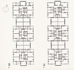 Peppo Brivio, Casa Albairone, Massagno (Cantone Ticino), 1955-1956.
Piante tipo (da “Werk”, 1959, n. 9, p. 317)