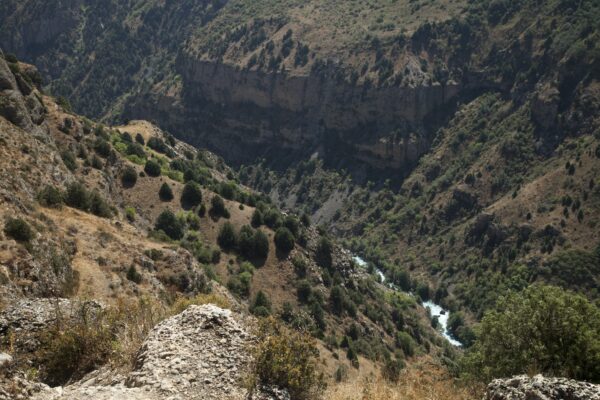 Il canyon desertico di Aksu, nella Catena del Karatau, Tien Shan sud-occidentale, a circa 1.000 chilometri da Almaty (Fotografia di Catherine Peix-associazione alma; Fondazione Benetton Studi Ricerche-Premio Internazionale Carlo Scarpa per il Giardino)