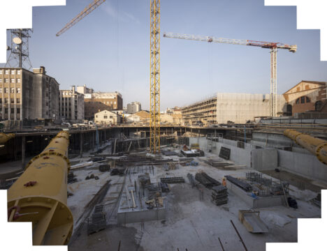 Gennaio 2016: vista dei puntoni oleodinamici e della piattaforma top down (Alessandra Chemollo © Fondazione di Venezia. Tutti i diritti riservati)