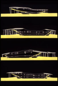 Neil Denari, «Interrupted Projections»: esploso assonometrico, 1996 (Fondo AP168 Neil Denari, Canadian Centre for Architecture, Montréal; © Neil Denari)
