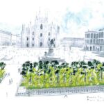Un disegno del progetto di sistemazione delle aiuole di piazza Duomo
