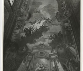 San Teonisto, veduta ante 1944. Soffitto con affresco di Jacopo Guarana, seconda metà XVIII sec. Foto Biblioteca del Seminario Vescovile di Treviso, fototeca inv. 015350
