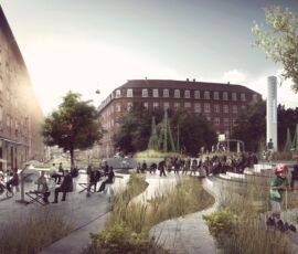 Render di piazza Tåsinge, nel quartiere San Kjeld, ristrutturata e inaugurata nel 2015 (© Tredje Natur)