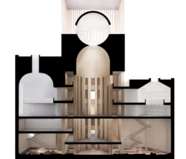Berlino, House of One, progetto, sezione AA ©Kuehn Malvezzi Architects