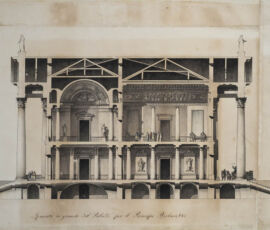 Palazzo del principe Bežborodko. Sezione.
penna e inchiostro nero di china e acquerello colorato su carta bianca non vergata.
Archivio fotografico GAve - “su concessione del Ministero dei beni e delle attività culturali e del turismo, Museo Nazionale Gallerie dell’Accademia di Venezia”
