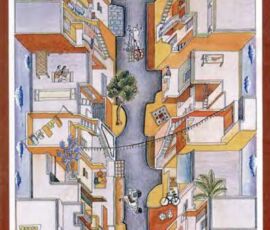 Aranya Low Cost Housing 1989. Indore, India.
(Drawing courtesy of VSF)
Perspective of a street as a miniature, by Doshi.
