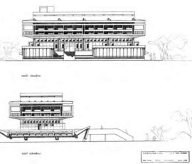 Institute of Indology 1962. Ahmedabad, India.
(Renderings courtesy of VSF)
North and east elevations.