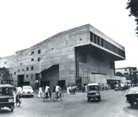 Premabhai Hall 1976 Ahmedabad, India
(Photo courtesy of VSF)
“A good theatre...is the extension of the most active and creative part of a city. It is a place where all artists meet and recreate a new image of life.” Designed as a public theatre, Premabhai Hall, a largely concrete building, houses an auditorium, vast interior corridors and public gathering spaces.
View from Bhadra Square.