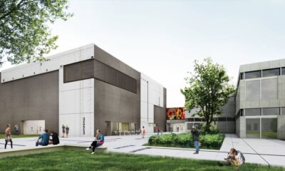 Saarbruecken, il nuovo edificio di KM coi vecchi di Schienecker, vista da sud ovest, render (© Kuehn Malvezzi e Michael Riedel)