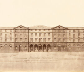 Ospizio degli alienati sotto il titolo di San Benedetto, Pesaro. Ortografia principale, 1858, arch. G. Cappellini