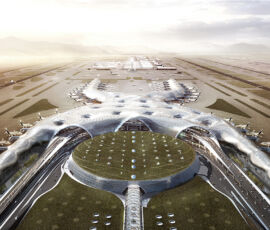 Render del nuovo aeroporto progettato da Richard Foster e Fernando Romero, edificio principale (©Foster + Partners)