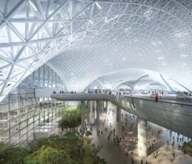 Render del nuovo aeroporto progettato da Richard Foster e Fernando Romero, vista interna (©Foster + Partners)