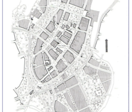 Come doveva essere riprogrammato il centro di Chemnitz, Innenstadt, nel primo piano regolatore firmato Georg Funk, 1958 (Fonte Deutsche Architektur, 1959)