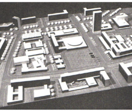 Modello del progetto vincitore per il concorso 1961 per la Zentraler Platz, Collettivo Peter Andrä, Fonte Deutsche Architektur