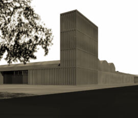 MUSIL: facciata principale, render del progetto di concorso (2004, © Kleihues + Schuwerk)