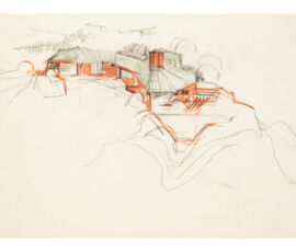 Alberto Ponis, Casa Scalesciani, Costa Paradiso, Sardinia, 1977. Pencil and wash on tracing paper, 330 x 508 mm. © The Architect, Drawing Matter Collection