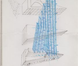 Carlo Scarpa (1906–1978), Studies for a theatre, 1970. Graphite and coloured pencils on trace 870 × 595 mm.Drawing Matter Collection