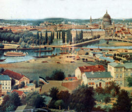 Vista di Potsdam con la Garnisonkirche, lo Stadtschloss e la Nikolaikirche (1871)