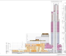 Sezione del progetto del museum-mall K11 a Victoria Dockside, Hong Kong (© KPF + RLP)