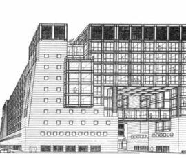 1989. Sede Bayer Italia al Portello, Milano- prospettiva da via Gattamelata