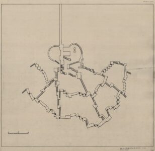Giancarlo De Carlo (con Francesco Borella, Astolfo Sartori, Lucio Seraghiti; strutture di Vittorio Korach), assonometria generale del Collegio universitario del colle a Urbino, 1960-87 (Università Iuav di Venezia, Archivio Progetti, fondo Giancarlo De Carlo)
