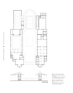Teatro nazionale di Tirana, planimetria (da Menghini, Pashako, Stigliano, "Architettura moderna italiana per le città d'Albania, 2012)
