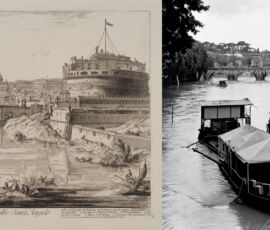 G.B. Piranesi, Veduta del Ponte e Castello Sant'Angelo. G. Basilico, Ponte Sant’Angelo e il Vatican,. Courtesy Fondazione Giorgio Cini