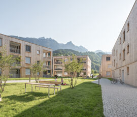 La corte interna del progetto residenziale Maierhof a Bludenz (©feld72, foto di Hertha Hurnaus, Vienna)