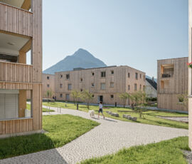 La corte interna del progetto residenziale Maierhof a Bludenz (©feld72, foto di Hertha Hurnaus, Vienna)
