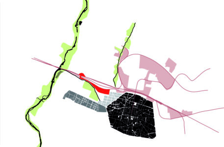 Diagramma del Piano strutturale comunale: la Città della ferrovia e la Città del Reno (© Studio Performa A+U)