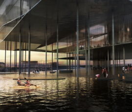 Le palafitte del progetto per il Wadden Sea World Heritage Centre, Lauwersoog, Paesi Bassi, 2021 (©Dorte Mandrup A/S)