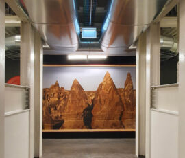 Foto dell'allestimento della mostra sulla Cappadocia nella Ca' Scarpa restaurata dal lavoro di Tobia Scarpa (foto di Alberto Vignolo)