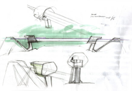 schizzi di studio per il ponte a scavalco dell'autostrada (© Iosa Ghini Associati)