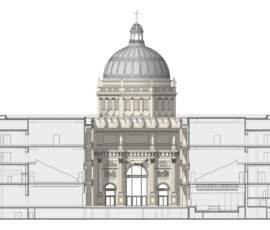Sezione trasversale sull'Agorà (© SHF, Architect: Franco Stella)