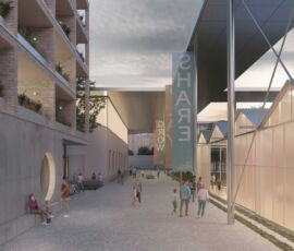 Polo Civico Flaminio, vista del viale del Mercato di connessione est-ovest