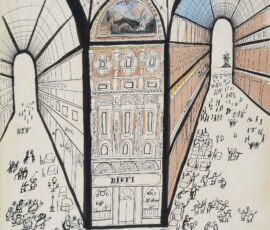 Saul Steinberg, Galleria di Milano, 1951Inchiostro, matita grassa e acquerello su cartaCollezione privata© The Saul Steinberg Foundation/Artists Rights Society (ARS) New Yor