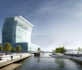 Rendering del progetto definitivo del museo in condizioni ottimali e assolate, che gli conferiscono un aspetto leggero e piacevole (© Estudio Herreros)