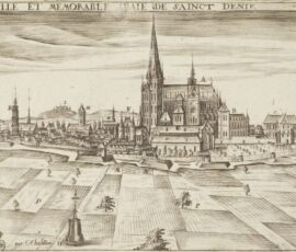 Veduta generale della città e della basilica di Saint-Denis, presa dal sud, incizione di Chatillon (© Musée d’Art et d’Histoire, Saint-Denis)
