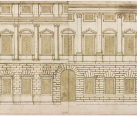 Andrea Palladio, Palazzo Porto, Vicenza: due varianti per la facciata, seconda metà anni Quaranta del XVI secolo, inchiostro ferrogallico, penna e pennello su carta, parziale bordatura a inchiostro rosso, Riba Collections, Londra (© Riba Collections)