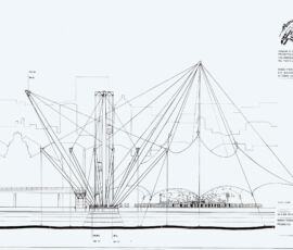 Renzo Piano Building Workshop,
prospetto dell'ascensore Bigo
(Biblioteca della Scuola Politecnica, Archivio di architettura, Università di Genova)