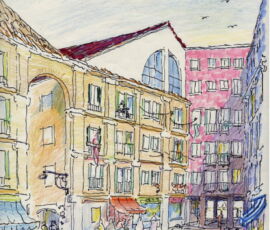 Schizzo delle nuovi corti interne. Intervento di recupero e ristrutturazione ad uso residenziale degli ex granai alla Giudecca, Venezia, 1984 circa (© Università Iuav di Venezia, Archivio Progetti, fondo Giorgio Bellavitis e Nani Valle)