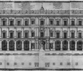 9) Domenico Fontana (dis.), Johannes Eillarts (inc.), Disegno d’una delle facciate del Real Palazzo che si fa nella città di Napoli, 1606, incisione (Madrid, Biblioteca Nacional de España)