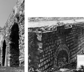 Immagine comparativa dell’Acquedotto di Valente e della sostruzione di Ariccia (da Piranesi), composizione a cura dell’autrice