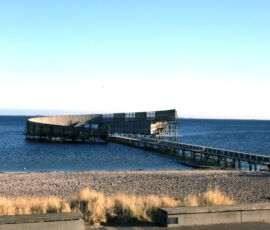 Spiaggia Amager Strandpark con sullo sfondo lo Sneglen progettato dallo Studio White Arkitekter, costruito nel 2005 (© Giuliano Valeri)