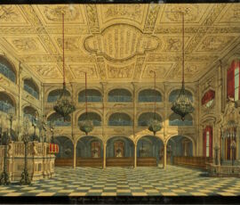 Moise del Conte, Sinagoga vecchia Livorno, 1791, disegno acquerellato, 72 x 129 cm, Comunità Ebraica di Livorno