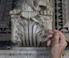 Pulpito, particolare durante il restauro (© Antonio Quattrone)