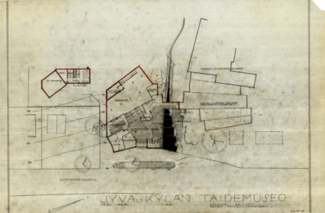 Alvar Aalto, Museo Alvar Aalto, studio planimetrico di un corridoio di collegamento con il Museo della Finlandia Centrale, 1971 (Alvar Aalto Museo, Jyväskylä)
