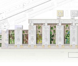 Planimetria della Città della Salute con evidenziati i cinque giardini (credits, © Mario Cucinella Architects)