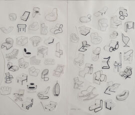 Bruno Munari, Studi per poltrone, 1965, tecnica mista e collage su carta